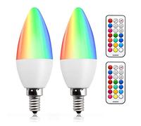Bonlux 3W E14 RGB Vela regulable Bombilla LED Color cambiable RGB+Blanco cálido 12 colores Función de memoria y temporizador RGBW E14 Pequeña lámpara de vela atornillable (2Pcs)