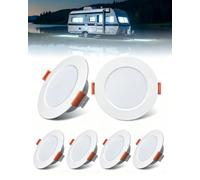 Bonlux 6x 12V LED Luces Empotrables Techo Blanco Frío 6000K Camper Regulable 3W Recorte 75mm para Autocaravana, Barco, Camión, Campervan, Bajo Mueble
