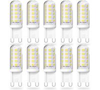 Bonlux Bombilla LED G9 Blanco Frio 6000K, 4W LED Equivalente Lámpara Halógena G 9 40W, Bombilla GU9 Casquillo Pequeño,Sin Estroboscópico,AC 220-240V, No Regulable, Ángulo de Luz de 360, 10 Unidad