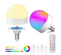 Bonlux Bombillas Recargables USB con Mando a Distancia, Bombilla sin Cable y sin enchufe, Bombilla E14 LED con Base Magnética, 3 Temperaturas de Color + 12 RGB, Temporizador y 2 Modos- 2 Piezas