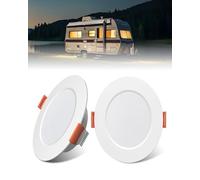 Bonlux Juego de 2 12V LED Luces Empotrables Techo Blanco Cálido 3000K Camper Regulable 3W Recorte 75mm para Autocaravana, Barco, Camión, Campervan, Bajo Mueble