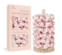 BONNET QUEEN Gomas Pelo Mujer de Satén, Coleteros Pelo Mujer Sin Marcas con Soporte, Scrunchies de Seda para Dormir y Uso Diario, Accesorios para el Pelo, Set de 6, Rosa crema