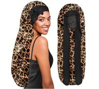 BONNET QUEEN Gorro de Seda Extra Largo con Banda Ancha, Ideal para Cabello Rizado, Gorro de Satén para Cabello Largo, Natural, Trenzas, Pelucas, Rastas, Dreadlocks, Patrón de Leopardo