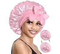 BONNET QUEEN Gorro de Seda para Dormir Ajustable Gorro Saten Pelo Rizado Silk Bonnet Reversible Doble Capa con Lazos Largo, Rosa