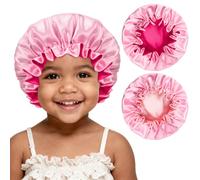 BONNET QUEEN Gorro de Seda para Dormir Bebé Gorro de Satén para Niños Cabello Rizado Niños y Niñas Doble Capa Silk Bonnet for Sleeping, 2 Piezas Rosa Dorado y Rosa Fucsia