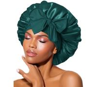 BONNET QUEEN Gorro de Seda para Dormir Suave y Protector Gorro Saten Pelo Rizado con Lazos Largos Ajustables Silk Bonnet Antiencrespamiento, Verdor Oscuro