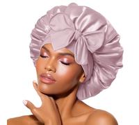 BONNET QUEEN Gorro de Seda para Dormir Suave y Protector Gorro Saten Pelo Rizado con Lazos Largos Ajustables Silk Bonnet Antiencrespamiento, Gris Oro Rosa