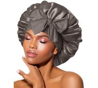 BONNET QUEEN Gorro de Seda para Dormir Suave y Protector Gorro Saten Pelo Rizado con Lazos Largos Ajustables Silk Bonnet Antiencrespamiento, Oro Gris