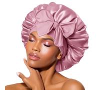 BONNET QUEEN Gorro de Seda para Dormir Suave y Protector Gorro Saten Pelo Rizado con Lazos Largos Ajustables Silk Bonnet Antiencrespamiento, Oro Rosa