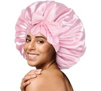 BONNET QUEEN Large Gorro de Seda para Dormir, Gorro Satén para Dormir Pelo Rizado con Lazos Largos Ajustables, Silk Bonnet para Cabello Largo y Corto, Gorro para Dormir de Satén Antifrizz, Rosa, L