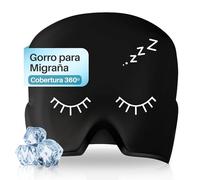 Bonnie&Co Gorro Migraña - Antifaz Gel 400 Frío Alivio Sinusitis, Dolor de Cabeza, Estrés, Jaqueca, Bolsas y Ojeras - Máscara Dolor de Cabeza 360º con Terapia Frío o Calor Reutilizable (Negro)