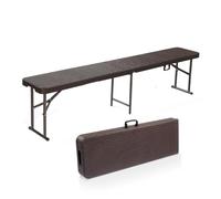 Bonnlo Banco Plegable de Imitación Tejida, 183 × 30 × 42 cm, Portátil y Plástico, Banco Jardín Exterior para Camping y Patio, Marrón
