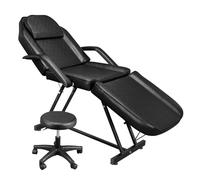 Bonnlo Camilla Masaje Ajustable, Camilla Masaje, Cama de Masaje, con Taburete con Ruedas, Taburete Giratorio con Ruedas 360° para Salones de Belleza, SPA y Peluquerías, Negro