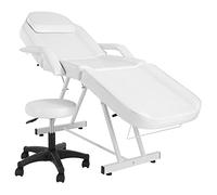 Bonnlo Camilla Masaje Ajustable, Camilla Masaje, Cama de Masaje, con Taburete con Ruedas, Taburete Giratorio con Ruedas 360° para Salones de Belleza, SPA y Peluquerías, Blanco (Blanco)