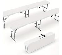 Bonnlo de Jardín, Juego de 2 Bancos Plegables de 180 Cm, de Jardín de Plástico para Exteriores, para Camping, , Picnic