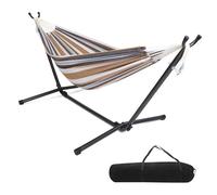 Bonnlo Estructura para Hamaca con Soporte Metálico, 2 * 1.5M Hamaca de Exterior de Algodón-Poliéster, Kit de Soporte Plegable, Límite de Peso de 150Kg para Jardín, Patio