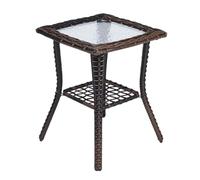 Bonnlo Mesa Auxiliar Exterior de ratán, Mesa balcón, Mesa Nevera jardín Exterior, con Tablero de Cristal, 46x46x57 cm (marrón)