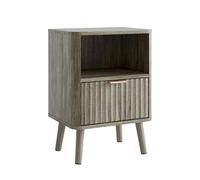 Bonnlo Mesita de Noche con Patas Madera, Mesilla de Noche 40x30x56 cm, Soporta 25 kg, Cajón Suave y Estantería Abierta, Resistente al Agua, Ideal para Dormitorios Pequeños, Color Roble Gris