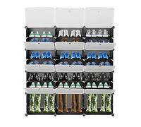 Bonnlo Mueble Zapatero Plástico, 8 Compartimentos para 32 Pares, Zapateros con Puertas, Estantería, Modular, para Salón, Pasillo, Entrada, Dormitorio (Negros&Blancas Translúcidas, 122 * 32 * 122cm)