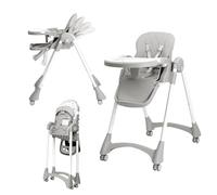 Bonnlo Silla Alta para Bebé con Función de Reclinación, Silla para Bebé a Partir de 6 Meses para Comer y Bañera, Premium con Marco Dorado, Incl. Bandeja Doble y Reposapiés, Hasta 15 kg (Gris, 5075)