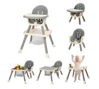 Bonnlo Silla Alta para Bebé con Función de Reclinación, Silla para Bebé a Partir de 6 Meses para Comer y Bañera, Premium con Marco Dorado, Incl. Bandeja Doble y Reposapiés, Hasta 15 kg (Gris, 6560)