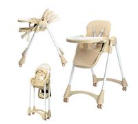 Bonnlo Silla Alta para Bebé con Función de Reclinación, Silla para Bebé a Partir de 6 Meses para Comer y Bañera, Premium con Marco Dorado, In andeja Doble y Reposapiés, Hasta 15 kg (Beige, 5075)