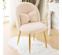 Bonnlo Silla de Maquillaje, Silla Tocador, Sillas de Comedor, Patas Doradas Ajustables y cojín con Lazo para Dormitorio, Sillón Salón para Tocador u Oficina en Casa (Tejido de Peluche, Khaki)