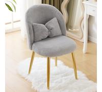 Bonnlo Silla de Maquillaje, Silla Tocador, Sillas de Comedor, Patas Doradas Ajustables y cojín con Lazo para Dormitorio, Sillón Salón para Tocador u Oficina en Casa (Tejido de Peluche, Gris)