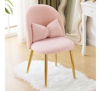 Bonnlo Silla de Maquillaje, Silla Tocador, Sillas de Comedor, Patas Doradas Ajustables y cojín con Lazo para Dormitorio, Sillón Salón para Tocador u Oficina en Casa (Tejido Teddy, Rosa)