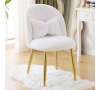 Bonnlo Silla de Maquillaje, Silla Tocador, Sillas de Comedor, Patas Doradas Ajustables y cojín con Lazo para Dormitorio, Sillón Salón para Tocador u Oficina en Casa, Tejido de Peluche, Blanco