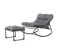 Bonnlo Sillón Mecedora con Ottoman, Butaca Tapizada Acolchada de 5 cm, Balanceo Seguro 45°, para Interior y Terraza, Gris