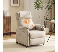 Bonnlo Sillón Relax Reclinable Eléctrico con Ruedas, Sillón Relax con Puntos Masaje y Calor, con Cojín y Reposacabezas, para Salón y Oficina, Soporte hasta 150 kg (Gris Perla, Antigarra-2 Puntos)