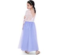 BONNY BILLY Vestido Niña Ceremonia Fiesta Boda Princesa Comunión Bautizo Encaje Tul Sin Espalda Manga Larga 7-8 Años Azul