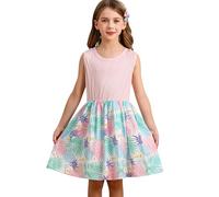 BONNY BILLY Vestido Niña Verano Casual Fiesta Playa Evasé Corto Estampado Piña Sin Mangas 8-9 Años Rosa