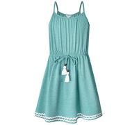 BONNY BILLY Vestido Niña Verano Casual Playa Playero Boho Corto Sólido Sin Mangas 10-11 Años Verde-2
