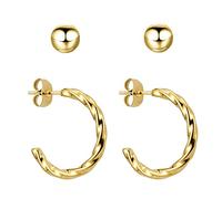 BONNYBIRD® Criollos Set Pendientes Mujer Plata Acero Inoxidable Dorados Aros 18 Kilates
