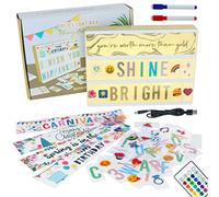 Caja de Luz A4 Dorada 16 Colores con 400 Letras y Emojis, 10 Tarjetas Premium, Mando 2 Rotuladores - BONNYCO | Ñ y Ç | Cartel Luminoso LED Regalos Originales para Mujer Regalos para Niñas Navidad