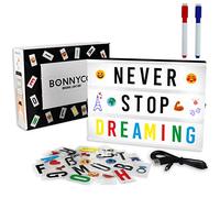 BONNYCO Caja de Luz LED A4 Negra, 400 Letras, Ñ y Ç, Emojis, 2 Rotuladores