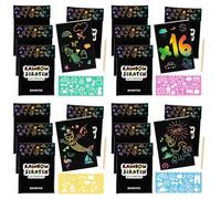 BONNYCO Cuadernos para Rascar Rainbow Scratch Art Niños, 16 Sets de Libreta, Plantilla y Lápiz de Madera. Regalos Cumpleaños Niños Colegio, Detalles Alumnos 3 a 12 Años