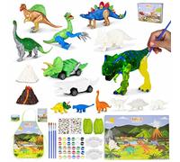BONNYCO Dinosaurios Juguetes con 16 Figuras para Pintar, Kit Manualidades Niños con Brillo en la Oscuridad. Regalos y Juguetes Niños 3 4 5 6 7 8 9 10 Años, Set Manualidades Cumpleaños Navidad
