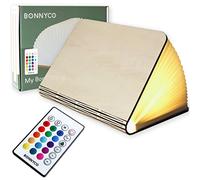 BONNYCO Lampara Libro Plegable Madera 16 Colores con Mando y Temporizador