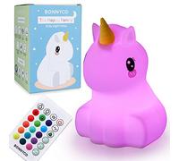 BONNYCO Luz Nocturna Infantil Unicornio con Control Remoto y Táctil 16 Colores Luz Bebe Nocturna con Temporizador | Lampara Quitamiedos Infantil Silicona 100% Segura, Regalos para Niñas Niños