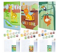 BONNYCO Pintar por Numeros Niños Animales de la Selva Pack 3 Lienzos Kit Manualidades, Juguetes y Regalos para Niños | Cuadros para Pintar por Números, Paint by Numbers | Animales Juguete