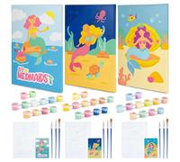 BONNYCO Pintar por Numeros Niños Sirenas, Pack 3 Lienzos Kit Manualidades para Niñas, Juguetes y Regalos para Niñas | Cuadros para Pintar por Numeros, Set Paint by Numbers | Sirenas Juguetes