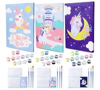 BONNYCO Pintar por Numeros Niños Unicornios, Pack 3 Lienzos. Unicornios para Niñas, Kit Manualidades Niños. Juguetes y Regalos Niñas, Cuadros para Pintar por Numeros. Set Paint by Numbers Creativo