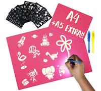 BONNYCO Pizarra Magica Infantil Rosa A4 y A5, 6 Plantillas y 2 Bolis Espía