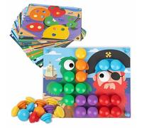 BONNYCO Puzzle de Madera con 50 Plantillas y 32 Botones. Mosaico Infantil para Motricidad Fina, Rompecabezas y Juguetes Niños 2 Años, Juegos Educativos Montessori y Regalos de Cumpleaños