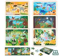 BONNYCO Puzzle Madera para Niños 6 Sets 24 Pcs, Animales de Diferentes Ecosistemas. Puzzles Infantiles con Tablero, Juguetes Educativos, Regalos para Niños 3 a 8 Años, Navidad