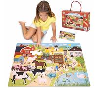 BONNYCO Puzzle Niños XXL de Animales de Granja con 48 Piezas Grandes y Guía | Rompecabezas Gigante de 92 x 62 cm. Ideas de Juegos y Regalos para Niños y Niñas, Juguetes Educativos Infantiles 2 a 8 Años