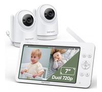 bonoch 7" Vigilabebés con 2 cámaras, 720P Camara vigilancia Bebe, Vigilabebes con Camara Sin WiFi, Pantalla Dvidida, 6000mAh batería, Soporta 4 Cámaras, Modo VOX, Visión Nocturna, PTZ Remoto
